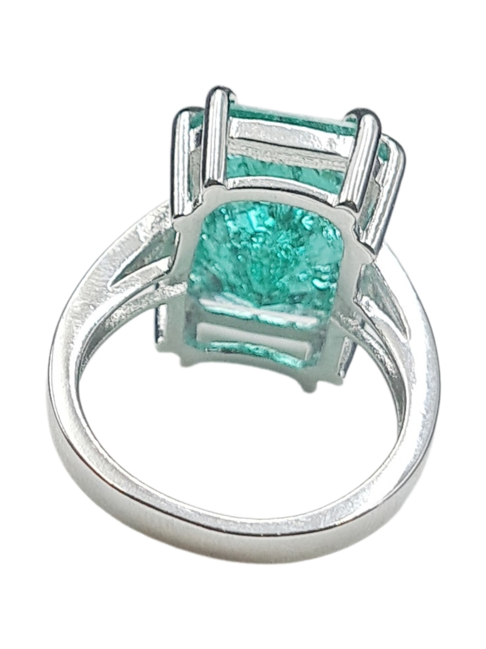 Emerald Green Cushion Cocktail Ring - Silver Tone - Picture 6 of 7